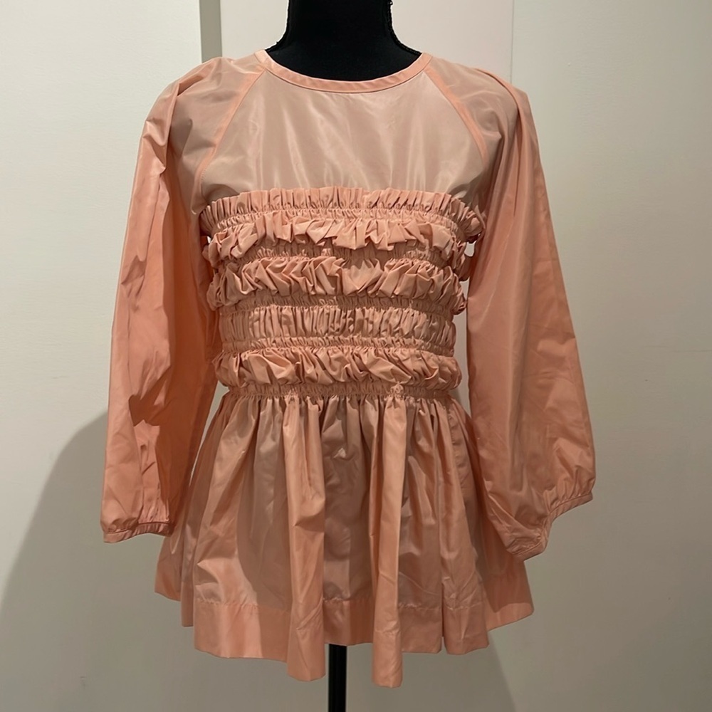 MOLLY GODDARD Peach ruffled tie back bodice flare top size 6UK